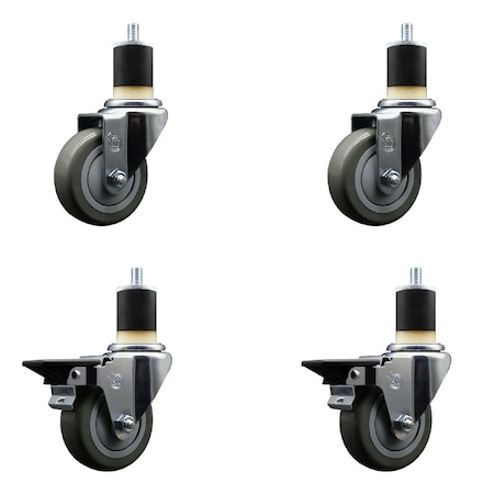 Service Caster 3.5'' Gray Poly Wheel Swivel 1-7/8'' Expanding Stem Caster Set 2 Brakes, 4PK SCC-EX20S3514-PPUB-2-PLB-2-178
